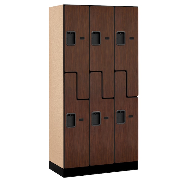 Wardrobe Z Locker, 36" W, 18" D, 76" H, (3) Wide, (6) Openings, Mahogany